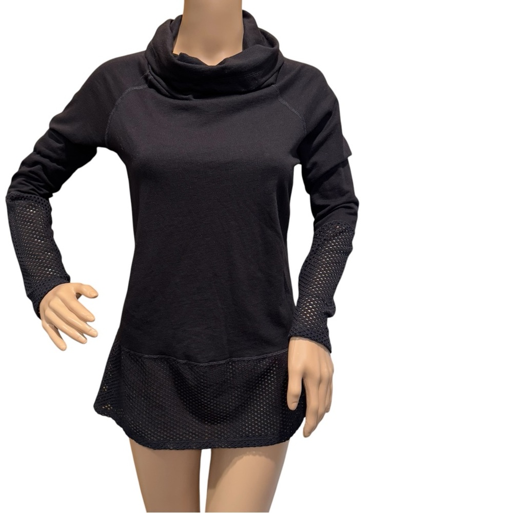 💙 6/$20 NUX Shirt Womens Size S Ricky Mesh Long Sleeve Black Funnel Neck Top